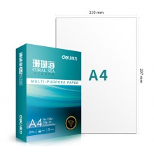 得力（deli）珊瑚海 70g A4 复印纸 中档款打印纸 500张/包 5包1箱（整箱2500张）